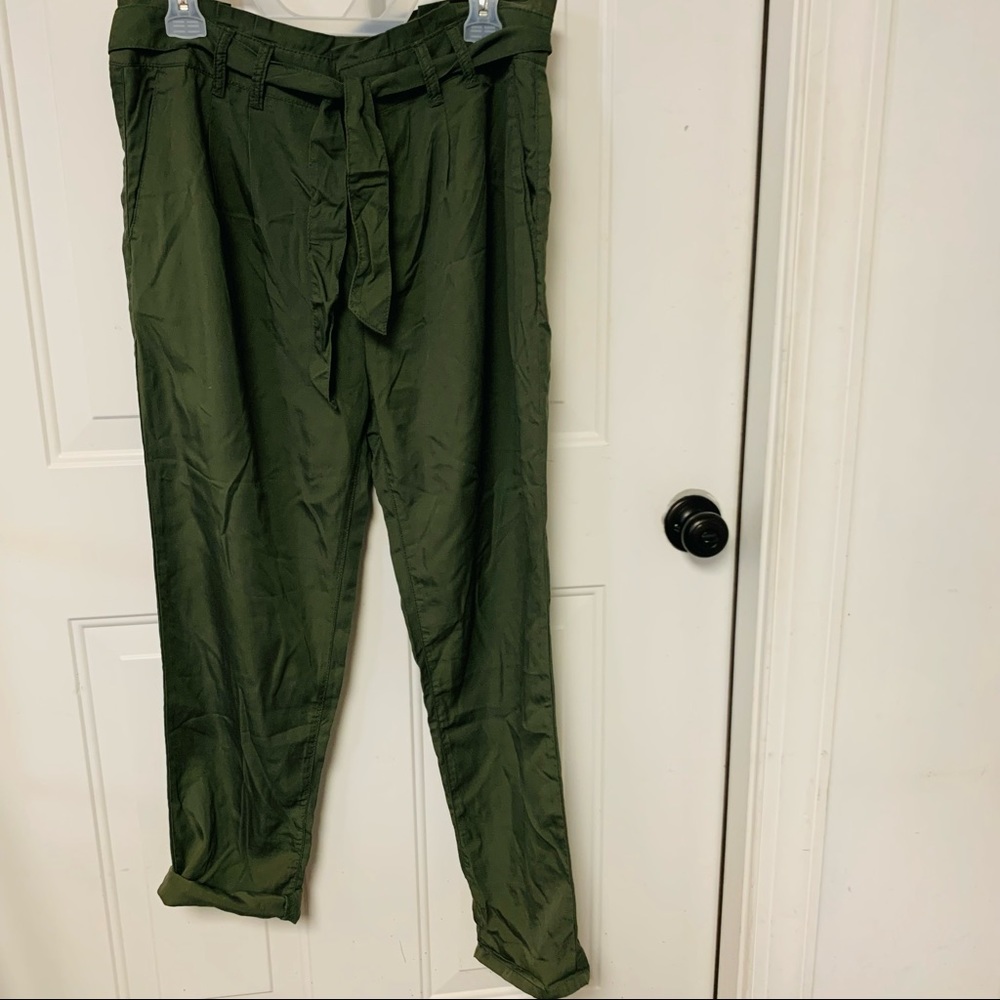 Gap Green High Waisted Cloth Belted Pants 4 Pockets Pleated Front